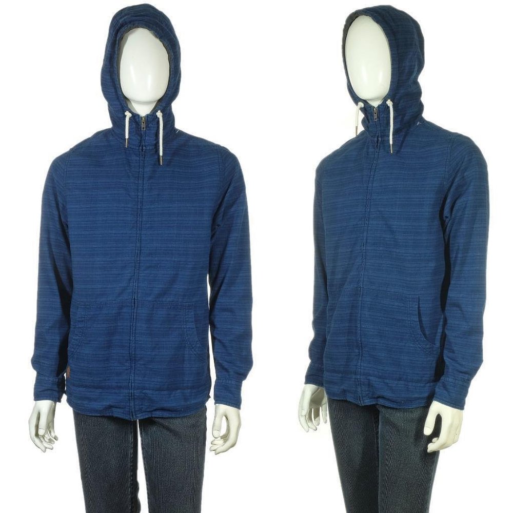 KAVU Full Zip Hoodie Lightweight Hooded Jacket Men's Sz. S Blue Striped